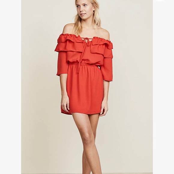 Jack by BB Dakota Women's Bowser Off The Shoulder Poppy Red Dress, Size XS - Picture 2 of 16